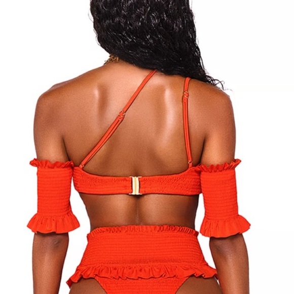 New! BFyne Anika smocked off the shoulder bikini top orange flame 10618 - Picture 4 of 10